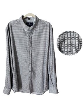 Robert Graham Square Cross Stitch Button Down Shirt Black White Size 2XL